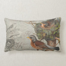 Rustik Vintage Birds Nest Woodland Grått Script Lumbarkudde