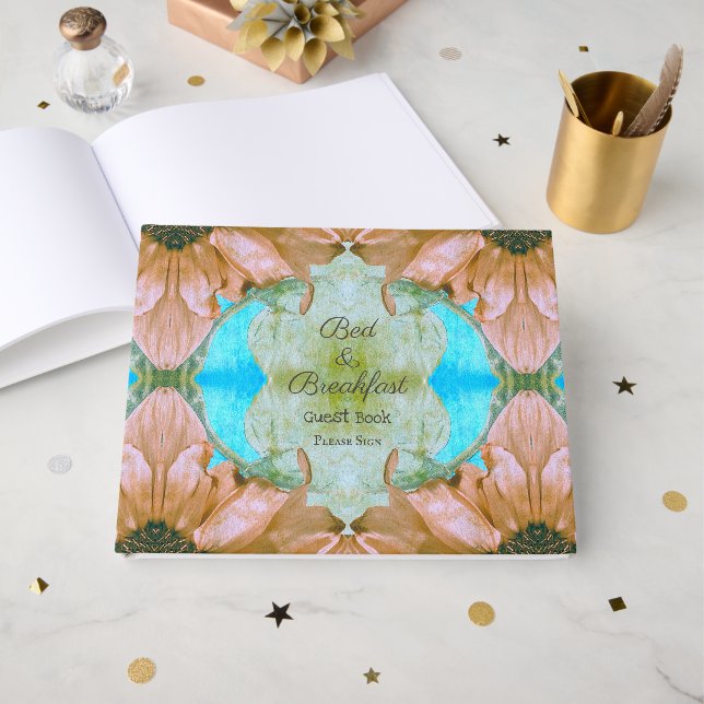Rustik Vintage Blommig Solros Teal Brun Gästböcker (Framsida Öppen)
