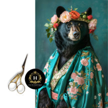 Rustik Vintage Blommigt Krona Queen Bear Decoupage