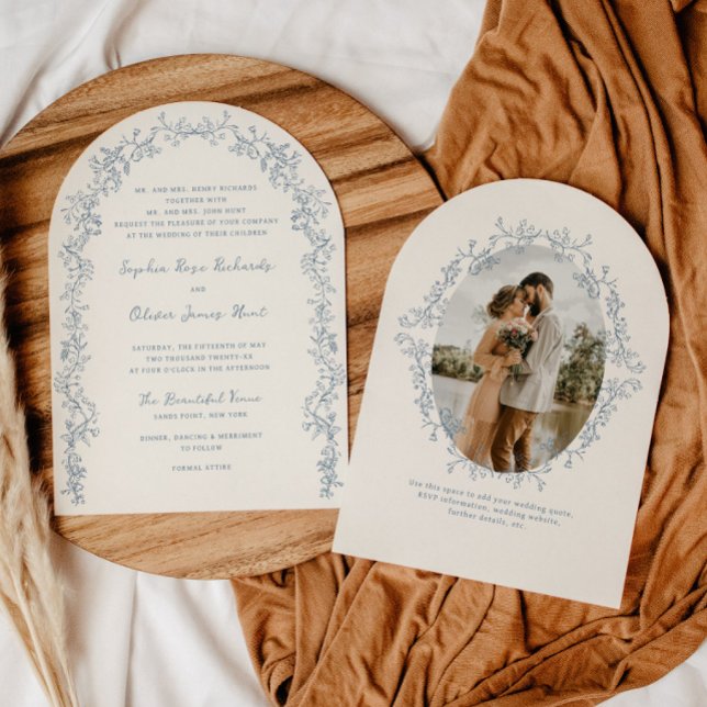 Rustik Vintage Blommigt Line Art Arch Bröllop Inbjudningar (Skapare uppladdad)