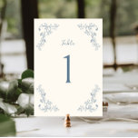 Rustik Vintage Blommigt Ram Bröllop Bordsnummer<br><div class="desc">Elegant blommigt konst bröllop bordsnummer med dammig blå färgad vintage botaniskt ram.</div>