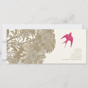 Rustik Vintage Blommigt Rosa Love Bird Bröllop Inbjudningar
