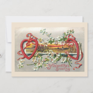 Rustik Vintage Blommigt Valentine med Hearts Julkort