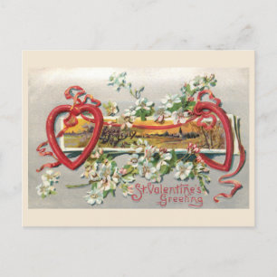 Rustik Vintage Blommigt Valentine med Hearts Vykort
