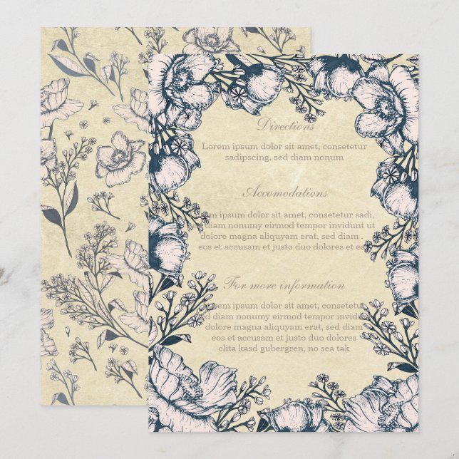 Rustik Vintage Blomorientering i Bröllop Blommigt Inbjudningar (Fram/baksida)