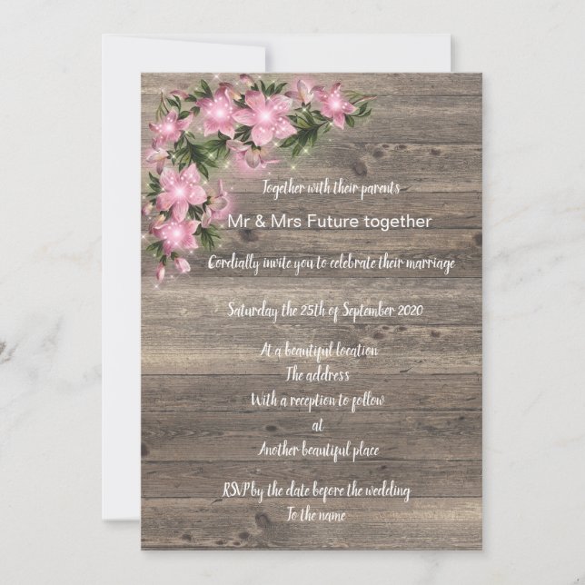 Rustik vintage blomster rosa bröllopsinbjudan inbjudningar (Framsida)