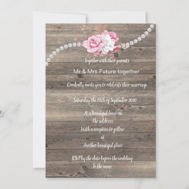 Rustik vintage blomstergestaltning rosa bröllopsin inbjudningar (Framsida)