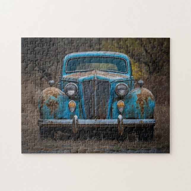 Rustik Vintage Blue Car Pussel (Horisontell)