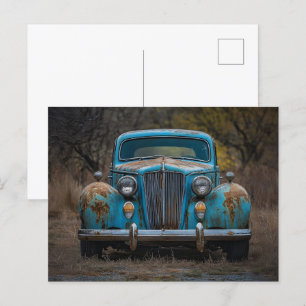 Rustik Vintage Blue Car Vykort