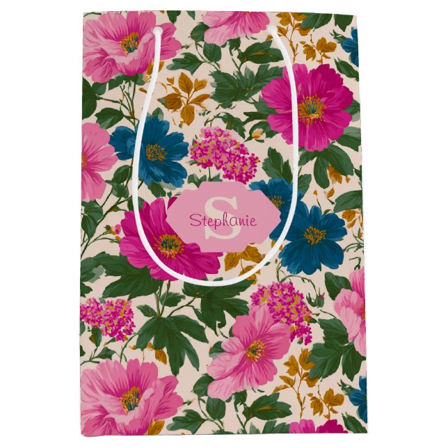 Rustik Vintage Blue och Rosa Blommönster (Framsidan)
