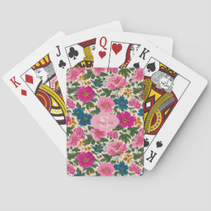 Rustik Vintage Blue och Rosa Blommönster Casinokort