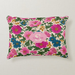Rustik Vintage Blue och Rosa Blommönster Prydnadskudde
