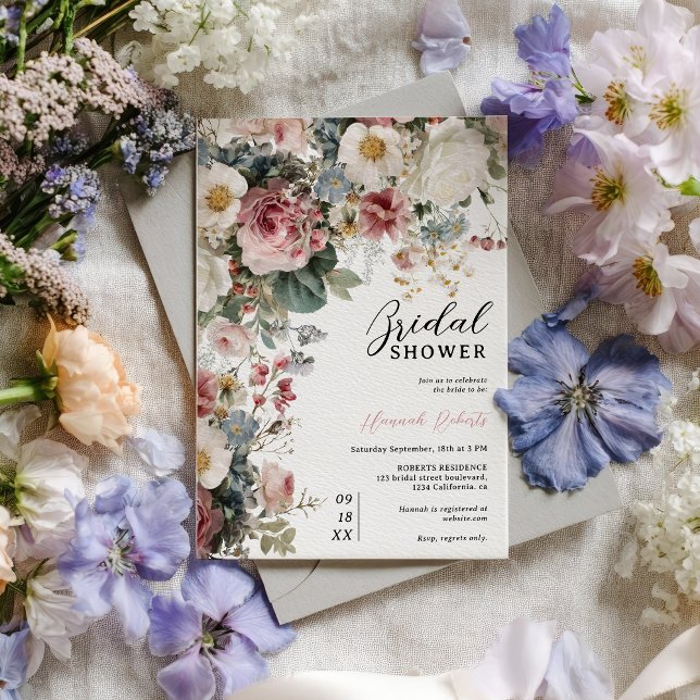Rustik Vintage boho blommigt möhippa Inbjudningar (Rustic Vintage boho garden floral bridal shower Invitation)