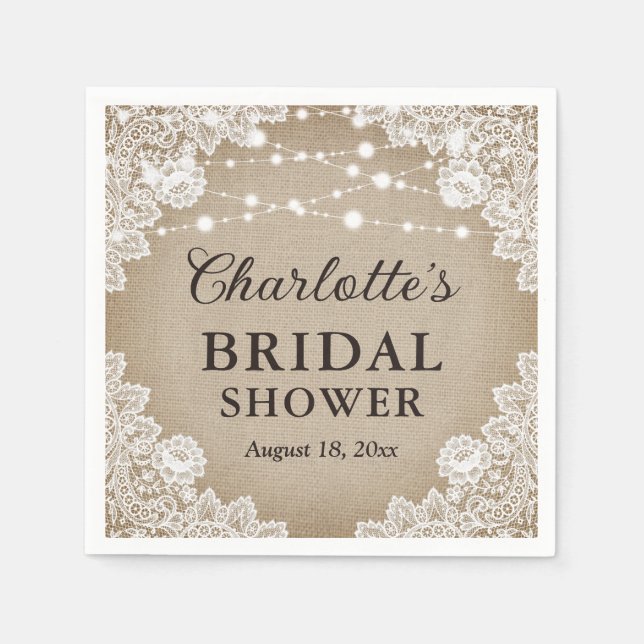 Rustik Vintage Burlap Snöre Möhippa Napkins Pappersservett (Framsidan)