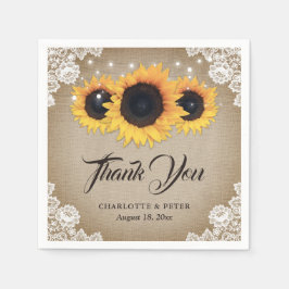 Rustik Vintage Burlap Snöre Solros Bröllop Pappersservett