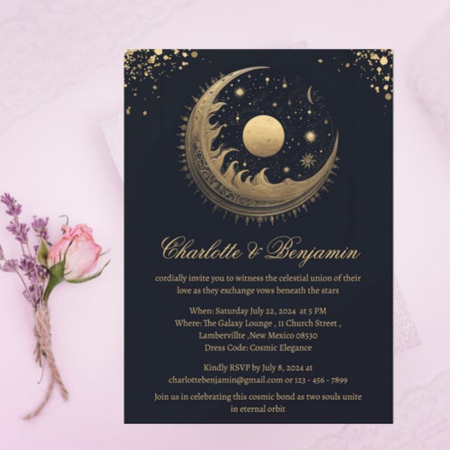 Rustik Vintage Celestial Bröllop Inbjudningar (Skapare uppladdad)
