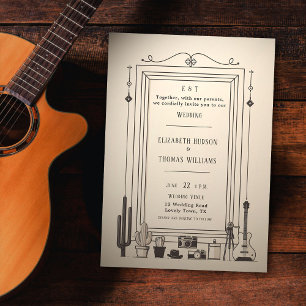 Rustik Vintage Cowboy Bröllop Gitarrmusiker Inbjudningar