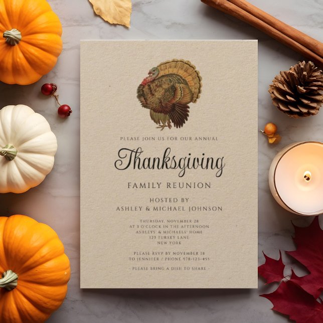 Rustik Vintage Familjeåterträff Thanksgiving Inbjudningar (Rustic Vintage Family Reunion Thanksgiving Invitation)