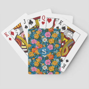 Rustik Vintage Färgämne i blått Blommönster (2) Casinokort