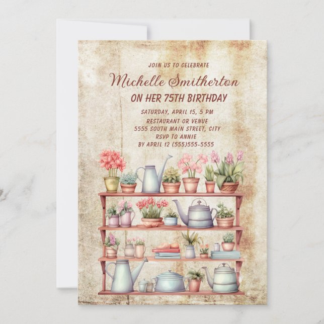 Rustik Vintage Farmhouse Köket 75-årsdag Inbjudningar (Framsida)