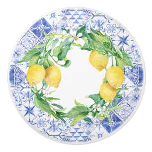 Rustik Vintage Farmhouse Lemon Blue White Tiles Knopp