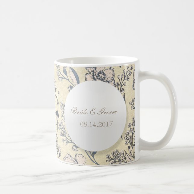 Rustik Vintage Flower Blommigt Bröllop Kaffemugg (Höger)