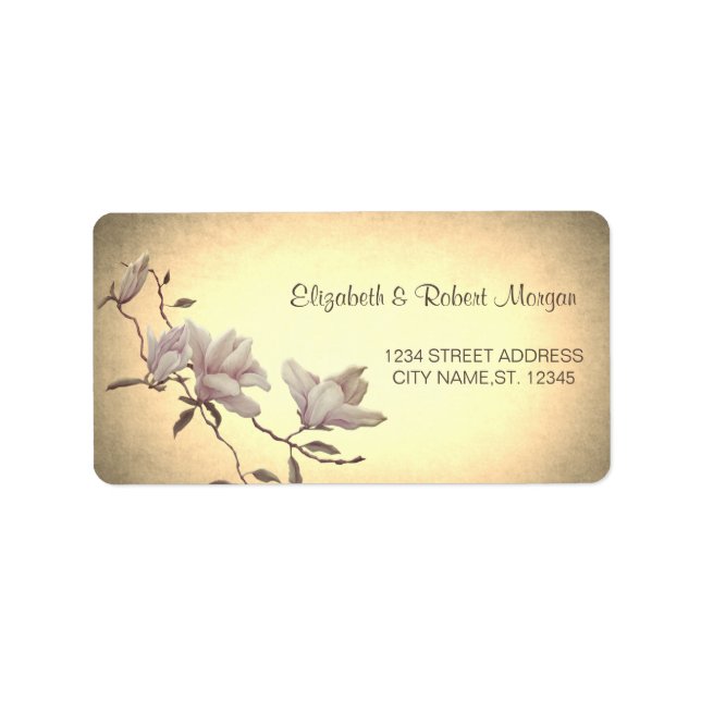 Rustik Vintage Flower,Magnolia Bröllop-etikett Adressetikett (Framsidan)