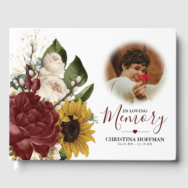 Rustik Vintage Flowers Burgundy Memorial Keepsaky Gästböcker (Framsida)