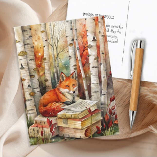 Rustik Vintage Fox Bokar Woodland hösten Vykort (Rustic vintage fox, books, woodland postcard)