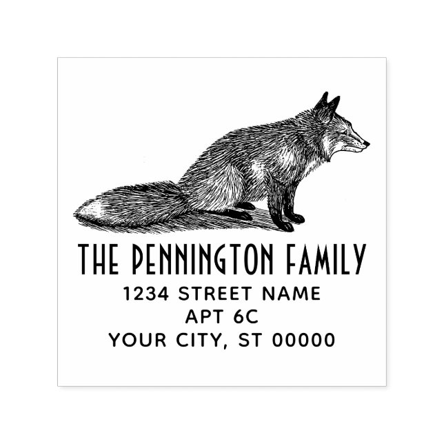 Rustik Vintage Fox Teckning Namn Returadress Självfärgande Stämpel (Design)