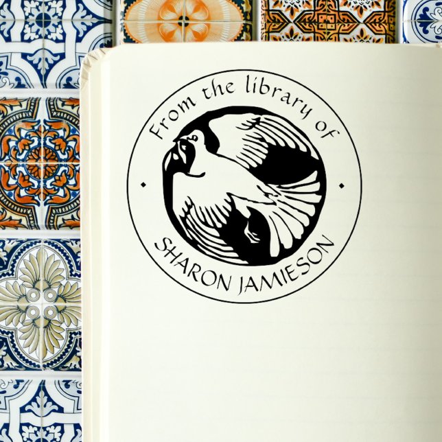 Rustik Vintage Fredsduva Från Biblioteksböcker Stämpel (Rustic Vintage Peace Dove with olive branch in its beak From the Library of Books Rubber Stamp)