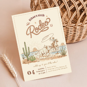 Rustik Vintage Gingham Cowboy Rodeo 6-årsdag Inbjudningar