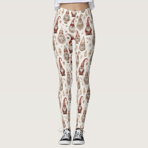 Rustik Vintage Gnom Trädgård Vattenfärg Mönster Leggings