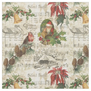 Rustik Vintage Guld Blommigt Jul Ephemera Tyg