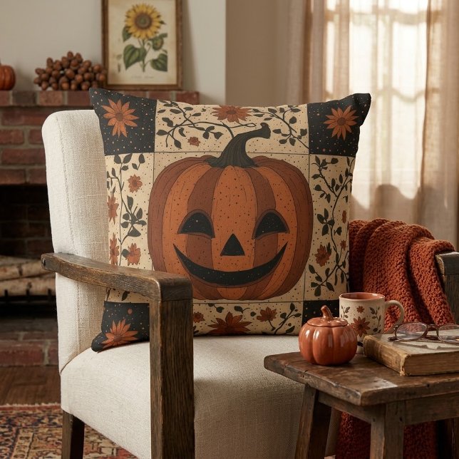 Rustik Vintage Halloween Pumpafläta Kudde (Skapare uppladdad)