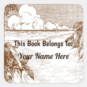 Rustik Vintage Handflatan Träd Editable Bookplate Fyrkantigt Klistermärke
