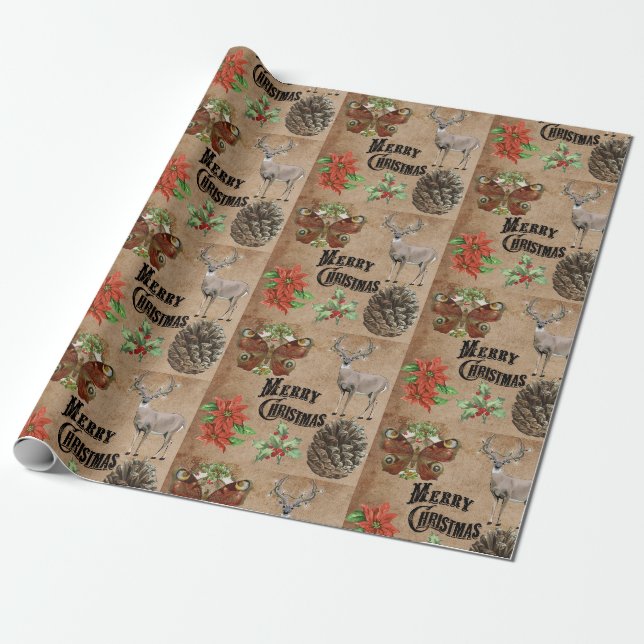 Rustik Vintage Hjort Presentpapper (Utrullad)
