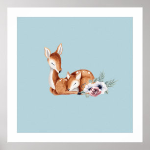 Rustik Vintage Hjort Skogsblomma Barnkammar Väggko Poster