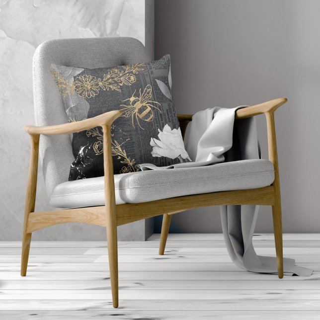 Rustik Vintage Honungsbin & Blommigt Ro Decoupage Kudde (Skapare uppladdad)