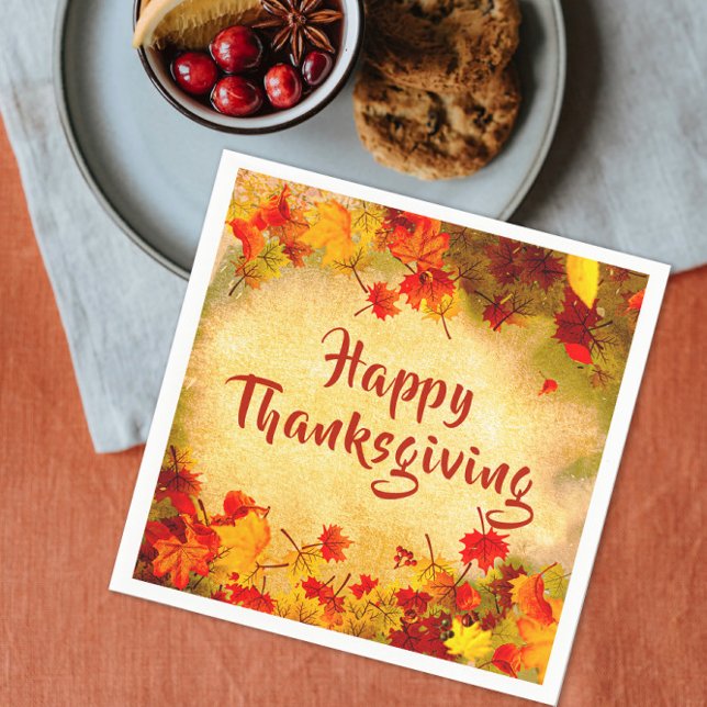 Rustik Vintage Höstlöv Glad Thanksgiving Pappersservett (Skapare uppladdad)
