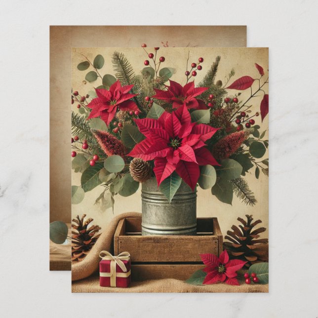 Rustik Vintage Jul Poinsettia Scrapbok (Fram/baksida)