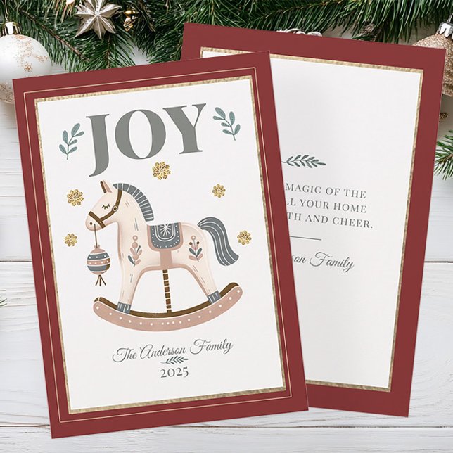 Rustik Vintage Julglädje Gunghäst Julkort (Vintage rocking horse Christmas card)