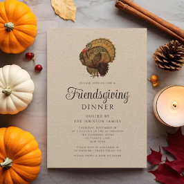 Rustik Vintage Kalkon Friendsgiving Middag Inbjudningar