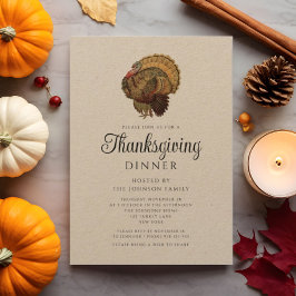 Rustik Vintage Kalkon Thanksgiving Middag Inbjudningar