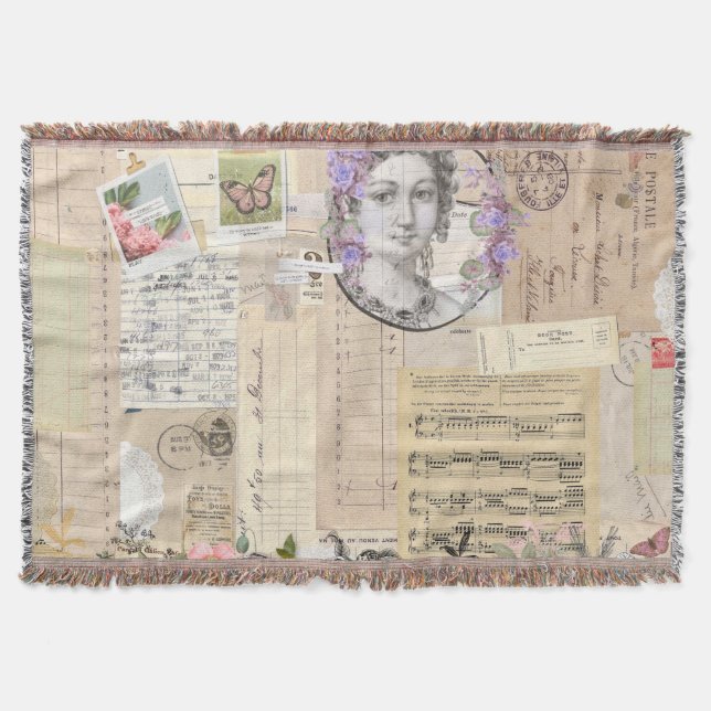 Rustik,vintage,kollage,blommigt,shabby chic,elegan filt (Framsidan)