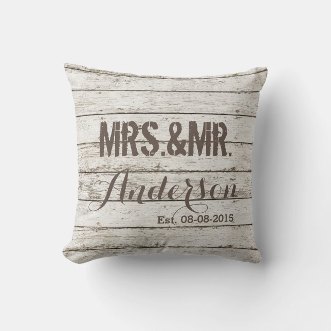 Rustik vintage, lada, bröllop M och Mrs. Kudde (Framsida)