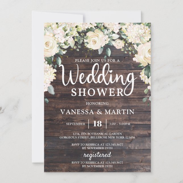 Rustik vintage, möhippa av vit blommigt inbjudningar (Framsida)