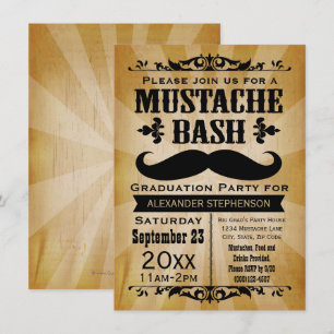 Rustik Vintage Mustache Bash-Studentfest Inbjudningar