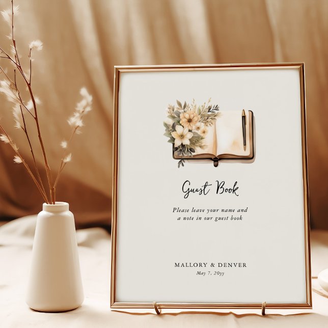 Rustik Vintage Neutral Bröllop Gästboksskylt Poster (Guest Book Sign from Romantic Wedding signs collection by Darling & May)