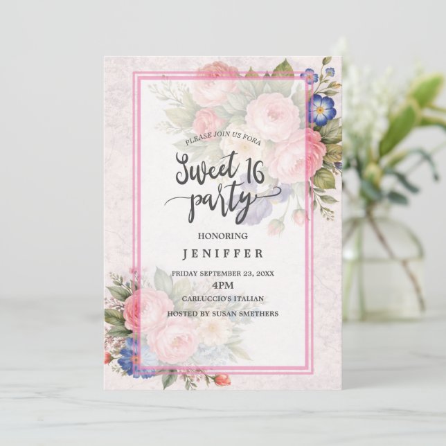 Rustik Vintage Personlig Blommig Rosdesign     Inbjudningar (Stående Fram)